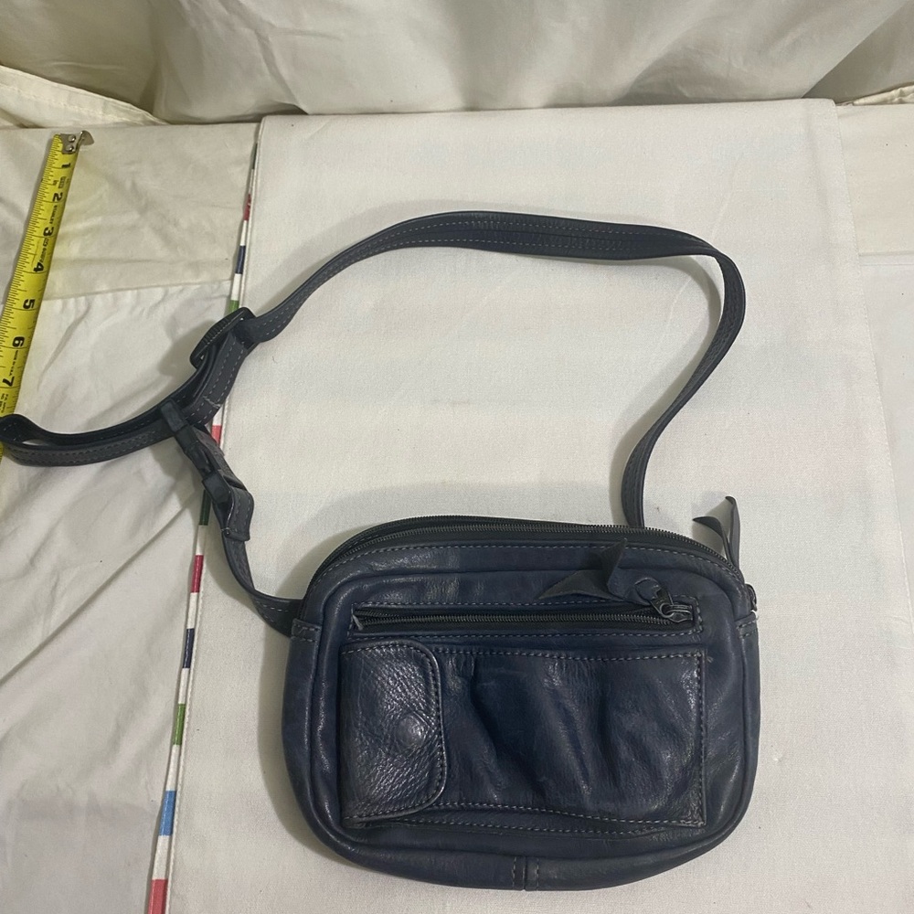 Vintage Navy Blue Leather Waist Bag Fanny Pack Belt Bag Multi Pocket Adjustable